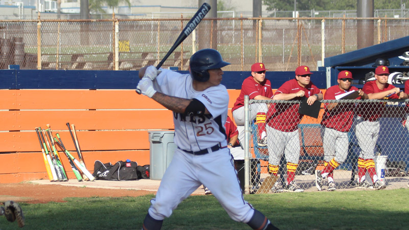 Freshman Dominic Baca hit a pair of home runs and drove in seven RBIs in Citrus' 9-8 loss to LA Mission on Tuesday. Photo By: Jasmine Toledo.