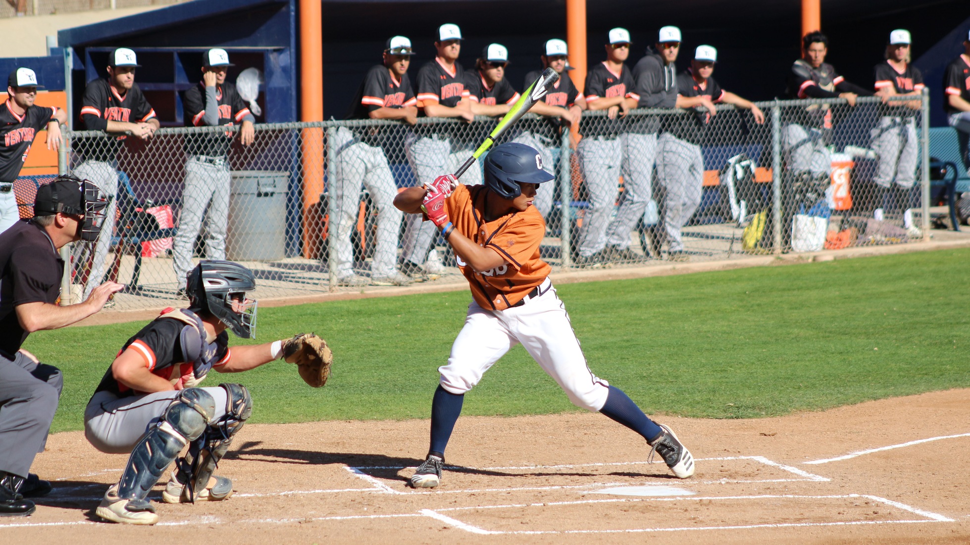 Go Hattori goes 3-for-4 at the plate against Cypress. Photo by: Brian Cone