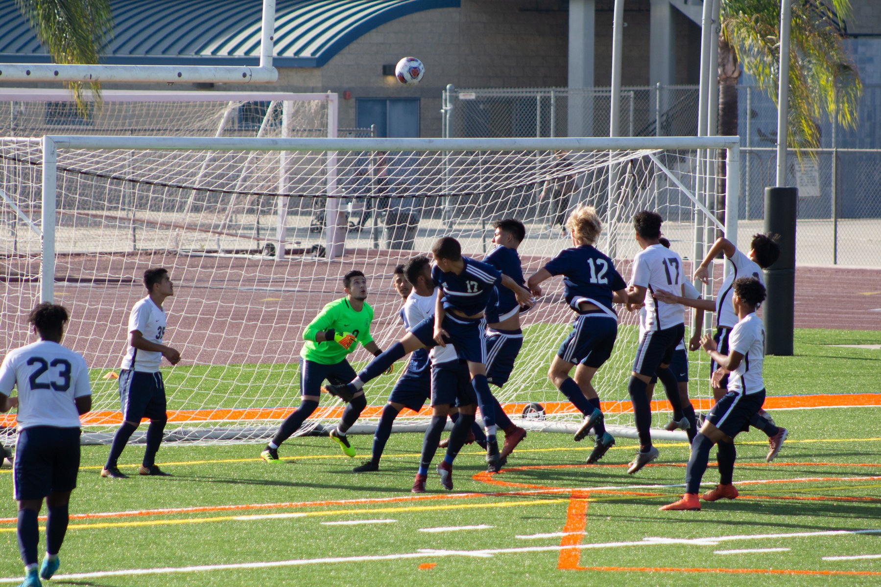 Citrus attackers go airborne on a corner kick. The athletic header missed high.