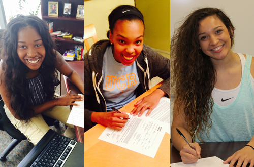 From left to right. Olivia Montgomery, Jaelyn Wilson, and Jasmin Longtin have all accepted scholarship offers from four-year universities.