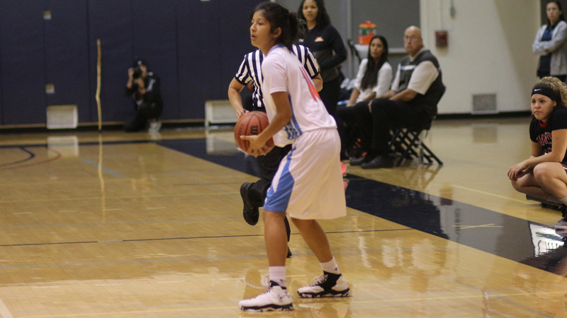 Sophomore Jasmine Meza broke the program record for most 3-pointers in a game with eight in Citrus' loss to Yuba College in the second round of the Wild West Shootout hosted by West Los Angeles College. Photo by: Grazia Watkins