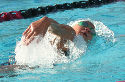 Freshman Lora Marquez-Salgado took five seconds off her backstroke time at the WSC Quad #1 on Friday.