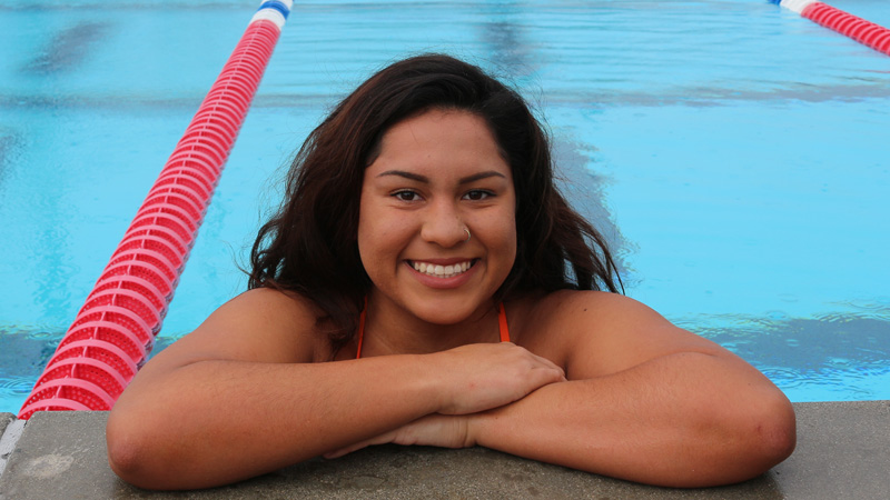 Freshman Victoria Pena had two second place finished and was a member of the first place 200 Free Relay team at the WSC #1 Meet hosted by Ventura College on Friday. 