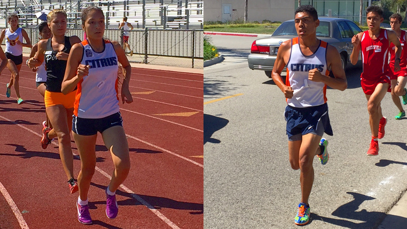Sophomore Janet Meza-Avila (left) finished 17th individually, while freshman Julian Ramirez (right) finished 67th at the 2015 Western State Conference Preview hosted by Oxnard College. Photos By: Alicia Longyear