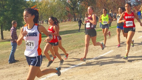 Freshman Marissa Montoya (#3671) posted a personal record and the 12th fastest time by a Citrus runner in Citrus Cross Country history over the weekend. Photo By: Alicia Longyear