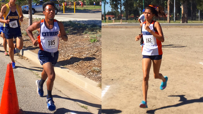 Freshman Alberto Dolores (left) led the Men's effort, while freshman Giselle Vargas (right) had her best time of the year at the 2016 WSC Finals. Photos By: Alicia Longyear
