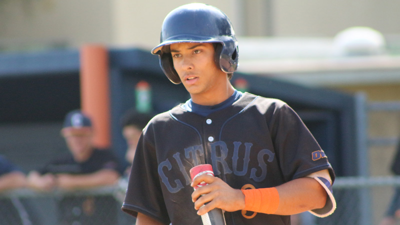 Sophomore Jordan Achay went 4-for-5 with a pair of runs and an RBI in Citrus' win at Pasadena. Photo By: Mykenna De Avila