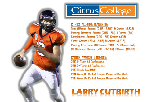 Citrus College sophomore quarterback Larry Cutbirth has committed to Southeastern Louisiana University. Action Photo By: Natalia Ponce; Graphic By: Eddie Pacheco