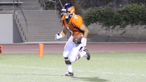 Sophomore Gino Mastandrea returned a kick-off 97 yards for a touchdown and caught seven passes for over 100 yards in Citrus' overtime victory over Chaffey. Photo By: Natalia Ponce