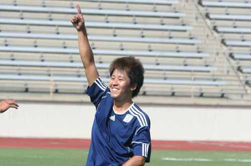 Sophomore Yusaku Kato celebrates his first career goal against Moorpark.