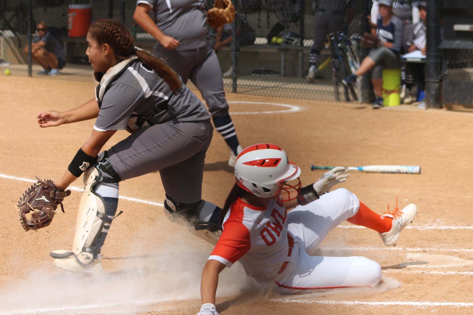 Mia Escobar beats the throw at home plate on Thursday. Photo credit: Treyvon Watts-Hale