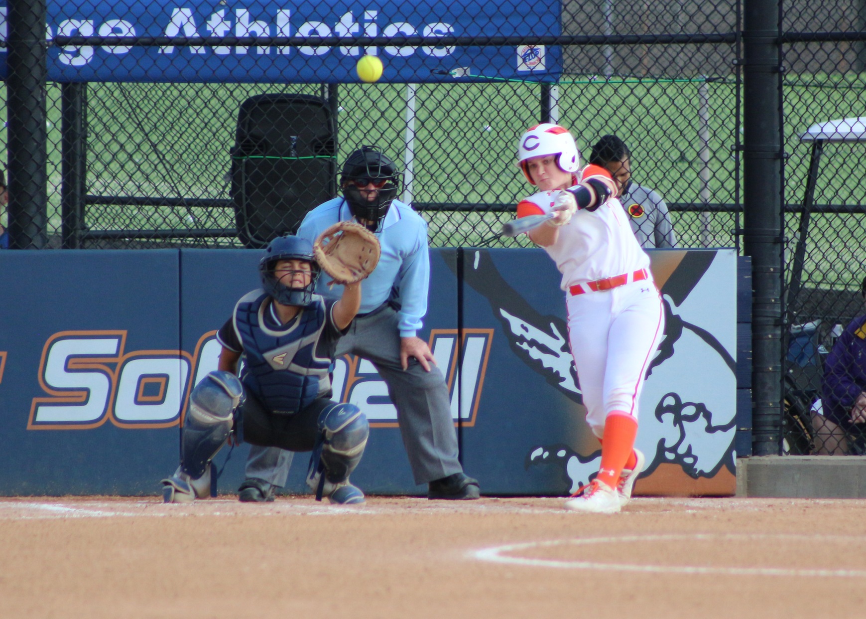 Megan Jones gets ahold of her pitch and drives a ball to deep right center. Image: Treyvon Watts-Hale
