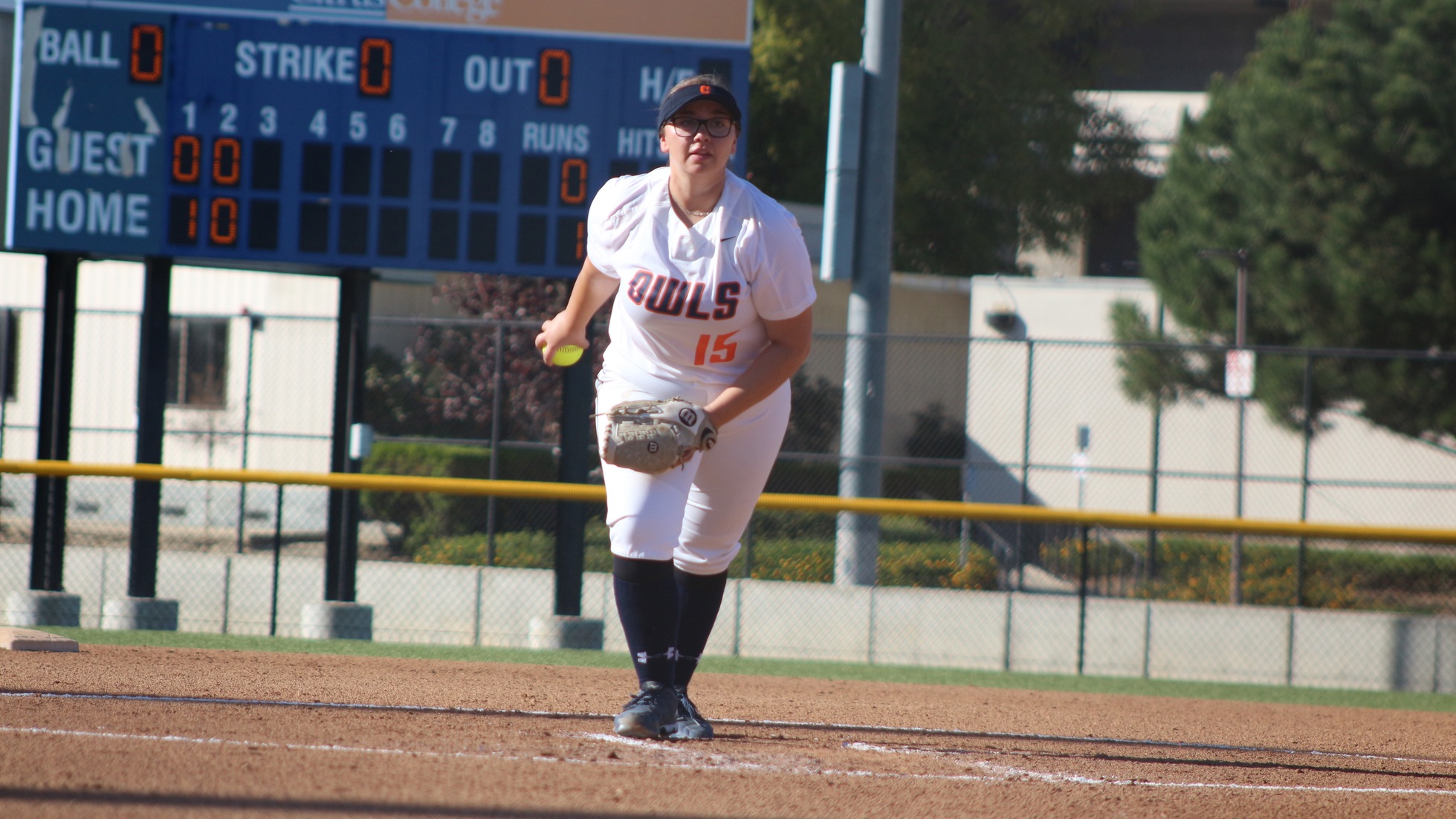 Briana Poteet pitched the whole game, striking out eight batters and not giving up a run for the win. Photo by: Brianna Jara.