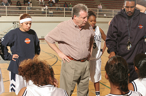 Dr. Kenneth Guttman (center) addressing his team back during a timeout in the 2005-2006 season.