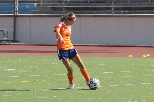 Freshman Brittney Perez scored her first goal of the season on this shot in the first half of Citrus' 2-0 win over Antelope Valley.