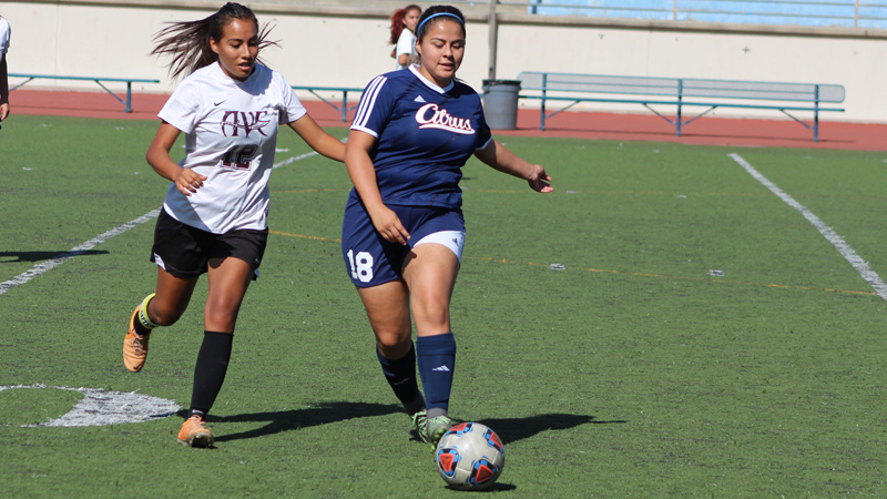 Freshman Alejandra Vargas scored her second goal of the year in Citrus' 2-0 win over Antelope Valley College. Photo By: Grazia Watkins