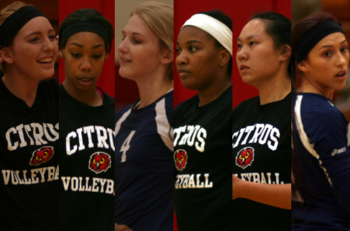 From left to right: Kayla Eddings, Danielle Hundley, Cassandra Freitag, Kiyhanna Dade, Ana Bui, and Amanda Stone were all named to the All-WSC South team.