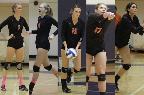 From left to right. Kyla White, Cassandra Freitag, Kristen Fox, Kaylee Johnson, and Samantha Jape all earned All-WSC South honors recently. Photos By: Robert Lopez and Natalia Ponce