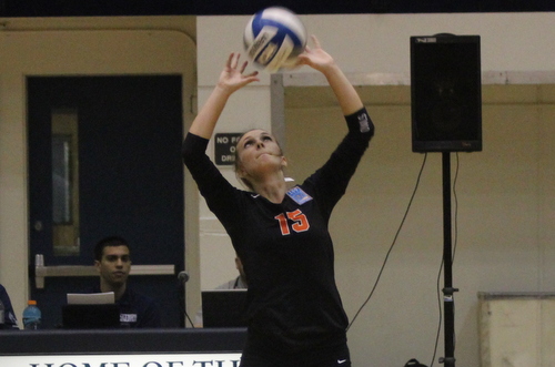 Freshman setter Kristen Fox had 32 assists, five digs, and an ace in Citrus' four set loss at Santa Monica. Photo By: Natalia Ponce