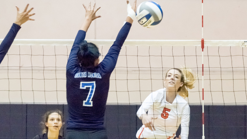 Freshman Leah Price had a match high 18 kills in Citrus' loss at Victor Valley. Photo By: Ricky Lin
