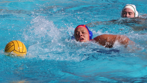 Freshman Brooke Padilla had five steals, three goals, and three assists on the second day of the 2016 Citrus College Women's Water Polo Tournament. Photo By: Grazia Watkins.