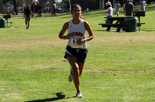 Freshman Julia Galvez was the second Owl across the finish line at the WSC Preview. Photo By: Sam Ungeheier