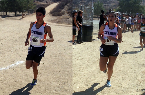 Freshman Diego Lopez (left) and Jackeline Perez (right) were the Owls' top runners at yesterday's SoCal Preview. Photos provided by Citrus College Cross Country