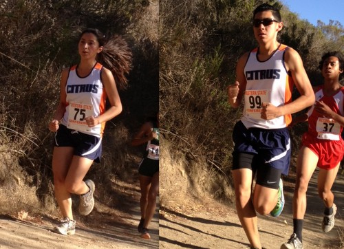 Freshmen Carol Hinostro (left) and Jesse Sandoval (right) had their best races of the 2013 season this past weekend at the WSC Preview. Photos Provided By: Citrus College Cross Country