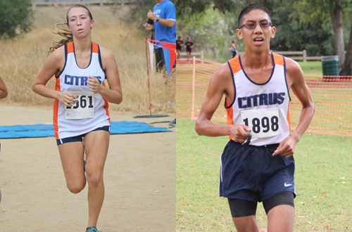 Freshman Paige Petersen (left) finished in the Owl Top 5 for the first time this season, while freshman Alexander Evangelista was the second male finisher at Friday's SBCC Invite.