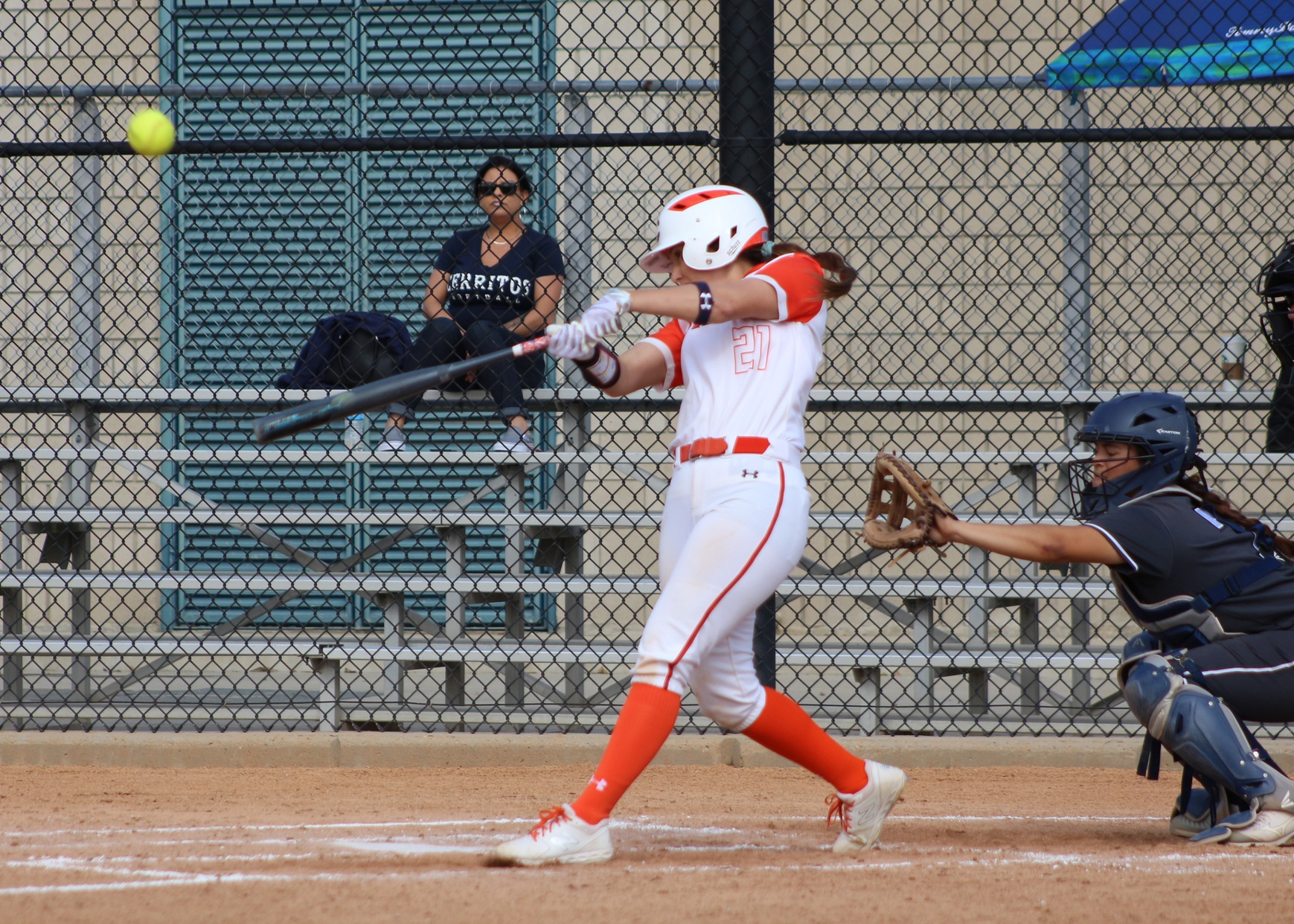 Emily Paredez drives a ball to left center. Image: Treyvon Watts-Hale
