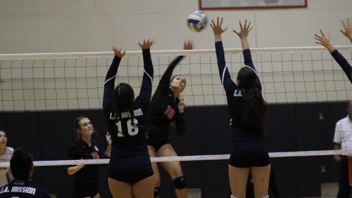 #10 Lauren Valenciana pounds home one of her 11 kills in Citrus' win over LA Mission. Photo By: Marisa Dyson