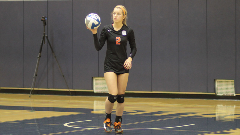 Sophomore Amy Wilcox had a team high 10 digs for the Owls in their season ending win over Antelope Valley College.